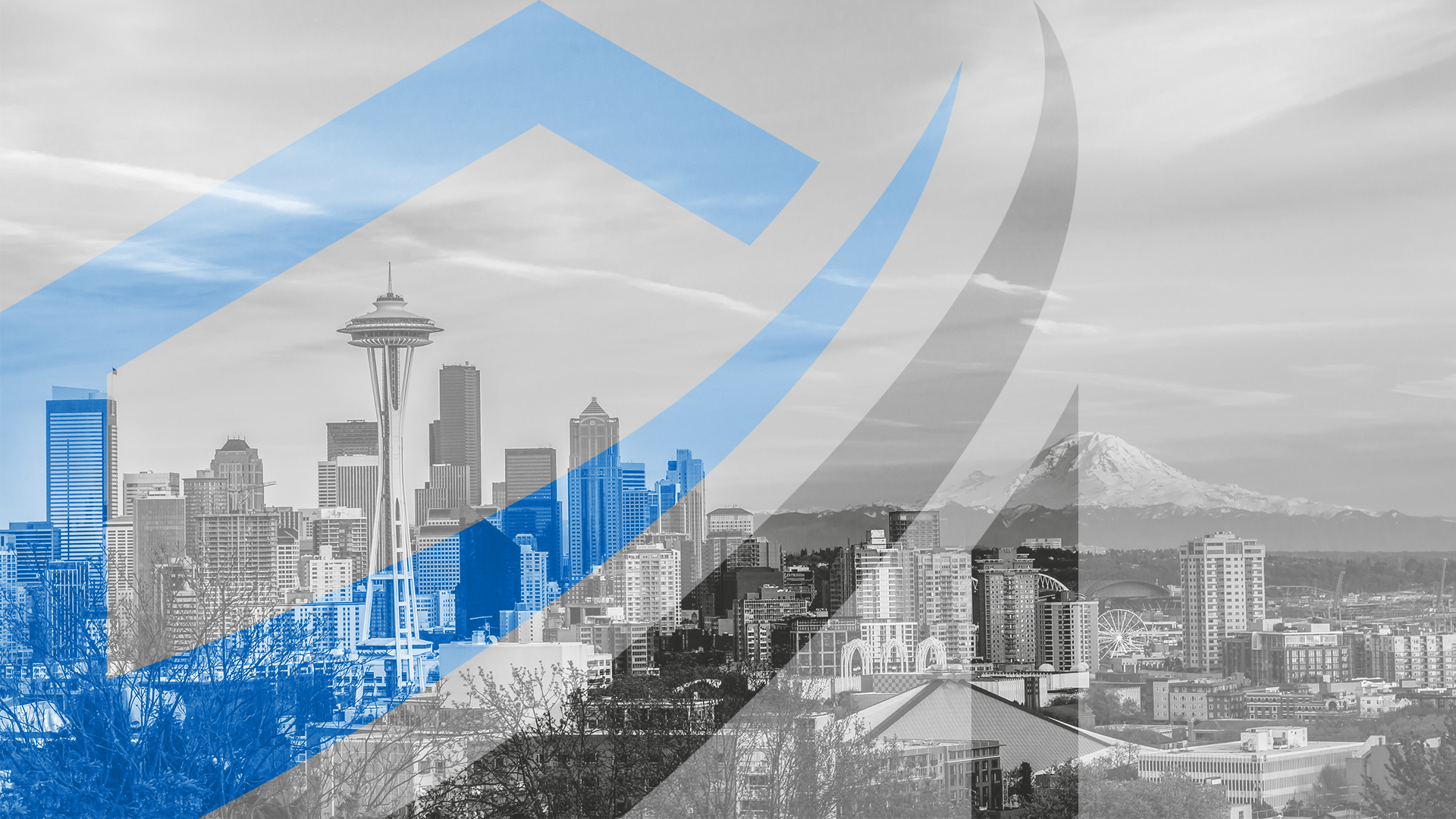 City skyline with the IAC hexagon mark